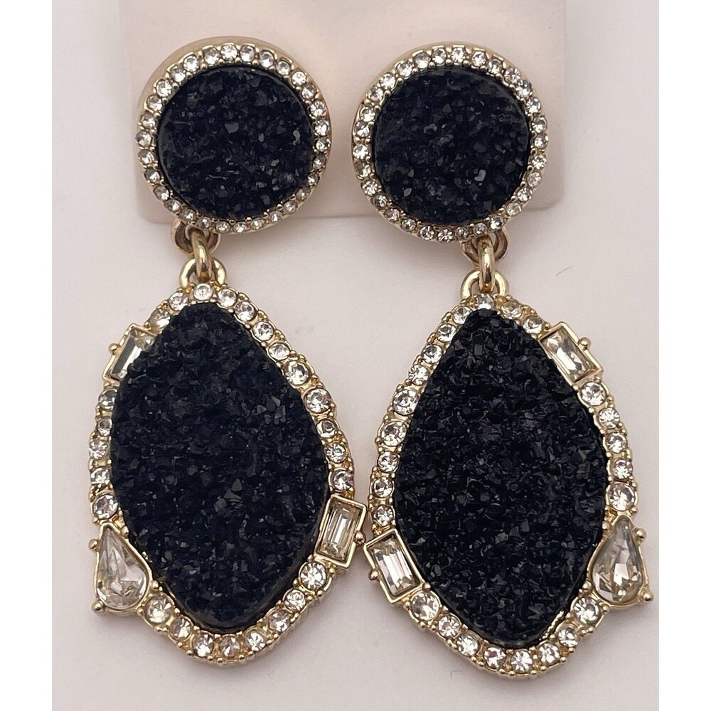 Elegant Black Droozy Gold Tone Rhinestone Dangle Earrings Special Occasion Gift